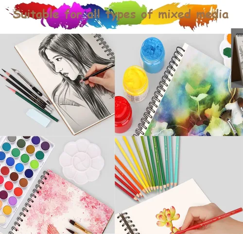 Vista 5 de Cuaderno de bocetos, papel de dibujo de 5.5 x 8.5 pulgadas, encuadernado en espiral, encuadernado (98 libras/5.64 oz/m²), paquete de 1, cuaderno