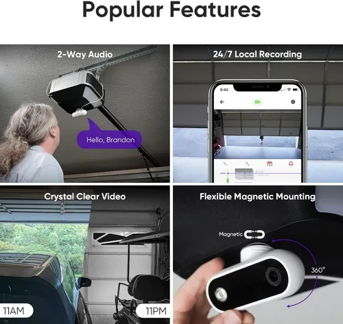 Vista 7 de OCCHI Abridor inteligente de puerta de garaje con cámara, control inteligente de garaje, compatible con Seguridad+ 2.0, detecta el estado