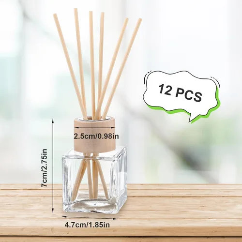 Vista 2 de Juego de 12 botellas difusoras de varillas vacías de fragancia de vidrio difusor, juego de botellas difusoras recargables con tapas de madera