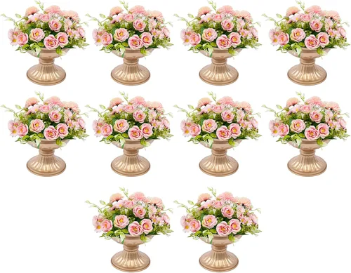 Vista 25 de Juego de 10 portavelas de metal dorado de 10.2 pulgadas de alto, florero, arreglo floral, candelabro, candelabro, portavelas para bodas, fiestas