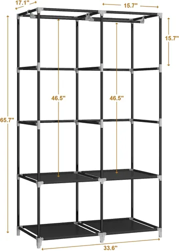 Vista 8 de MOGELAFOO Armario Closet Portátil para Habitación Pequeña, Organizador de Ropa de 35 Pulgadas con Estante de Almacenamiento con 2 Varillas