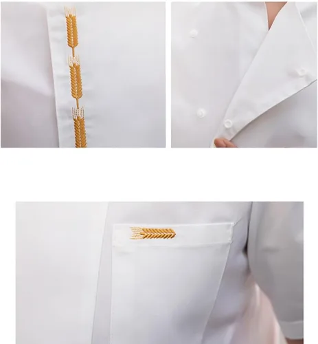 Vista 5 de Mujeres Hombres Chef Uniformes Manga Corta Chef Ropa Botón Chef Abrigos Ropa para Restaurante Hotel Hogar