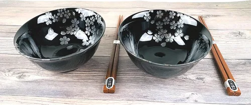 Vista 6 de JapanBargain 4689 - Juego de 2 cuencos y palillos de porcelana japonesa, cuencos de arroz y tazones de sopa, caja de regalo, fabricado en Japón