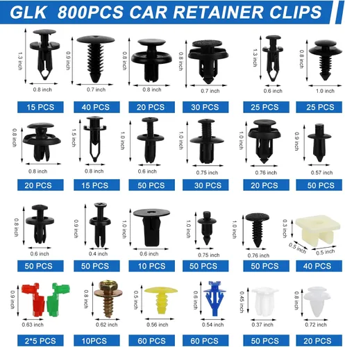 Vista 2 de Kit de 835 piezas de clips de retención y sujetadores de plástico para automóvil - 24 tamaños de clips de nailon para parachoques y guardabarros