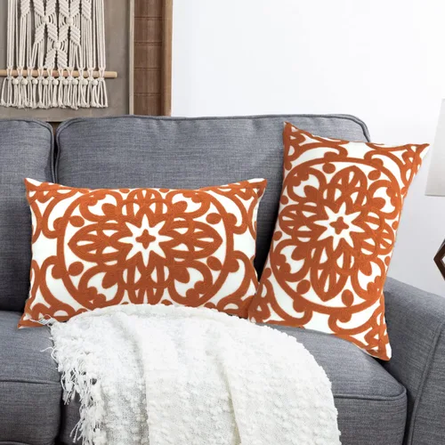 Vista 69 de Alysheer Funda de almohada decorativa bordada de 18 x 18 pulgadas, acogedora y fresca funda de cojín bohemia con diseño de mandala chic de punto