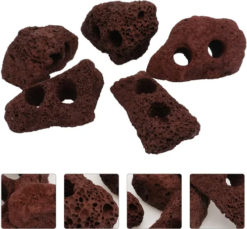 Vista 3 de balacoo 5 unids rocas piedras volcánicas rocas decorativas pecera material acuario paisaje ornamentos agua hierba anillo fijo bonsái decoración