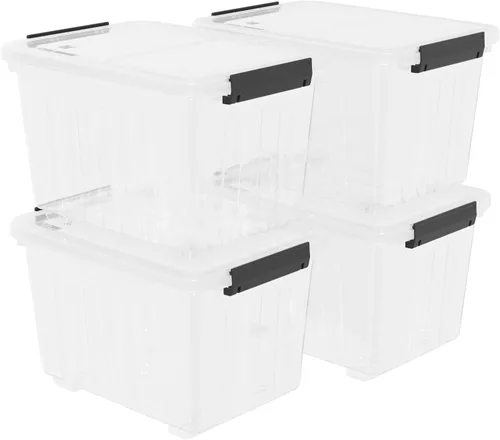 Vista 8 de Contenedor de plástico transparente de 18 cuartos de galón con tapas, caja de pestillo con asa, 4 paquetes
