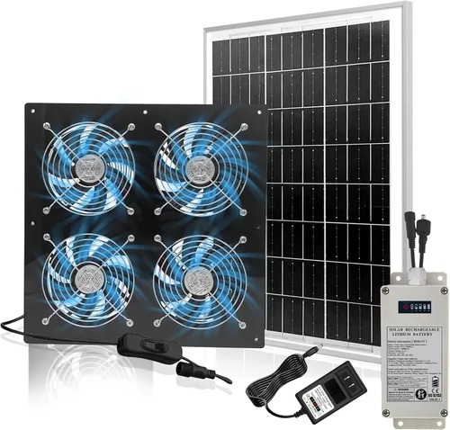 Vista 11 de Ventilador de escape solar, panel solar de 25 W con kit de 3 ventiladores de ventilación, ventilador alimentado por energía solar para cobertizo