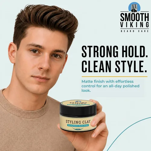 Vista 5 de Smooth Viking Arcilla de peinado para hombre, crema moldeadora con acabado mate, producto para peinados texturizados, gruesos y modernos, sin