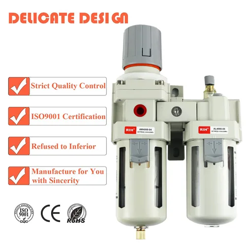 Vista 6 de RIH Pneumatics - Regulador de filtro de aire comprimido NPT de 1/2 pulgada, lubricador combinado separador de trampa de agua/aceite, calibre