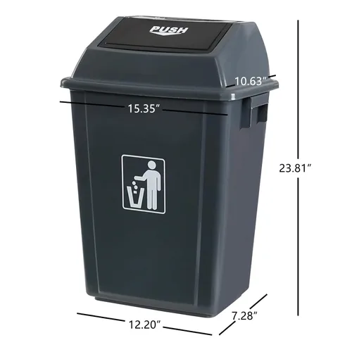 Vista 2 de Kekow Paquete de 4 cubos de basura de plástico con tapa, cubo de basura GraySwing Top, 13 galones Swing Top Lid Design, Durable Plastic