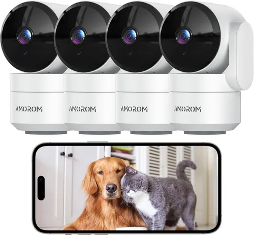 Vista 13 de AMOROM Cámara de seguridad para interiores 360° con panorámica/inclinación, monitor para mascotas, perros y bebés, visión nocturna HD 1080P