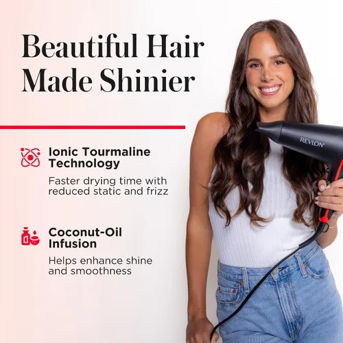 Vista 3 de REVLON SmoothStay - Secador de pelo con infusión de aceite de coco con difusor y concentrador, secador de cerámica iónico para control