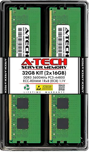 Vista 30 de A-Tech 16GB DDR5 4800MHz PC5-38400 ECC RDIMM 1Rx8 (EC8 10x4) Rango único 1.1V ECC Registrado DIMM 288-Pin Módulo de actualización de memoria RAM