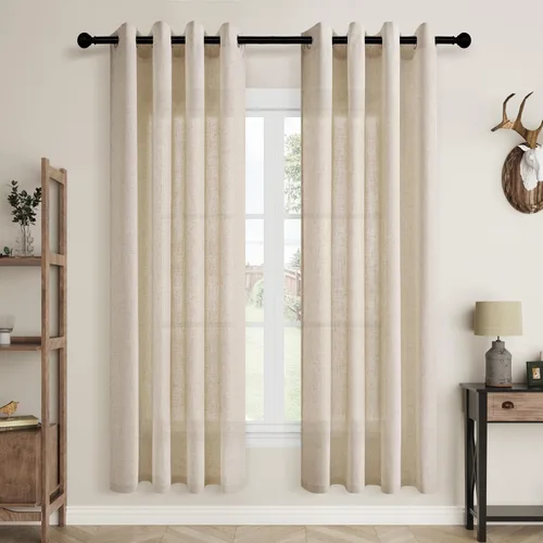 Vista 73 de Cortinas de lino negro para dormitorio y sala de estar de 84 pulgadas de largo, juego de 2 paneles, para habitación de niños, filtro de luz