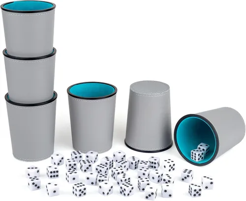 Vista 13 de Juego de tazas de dados con forro de fieltro de cuero PU de Reriver, 6 tazas silenciosas mezcladoras de dados con 36 dados para juegos de Bar Party