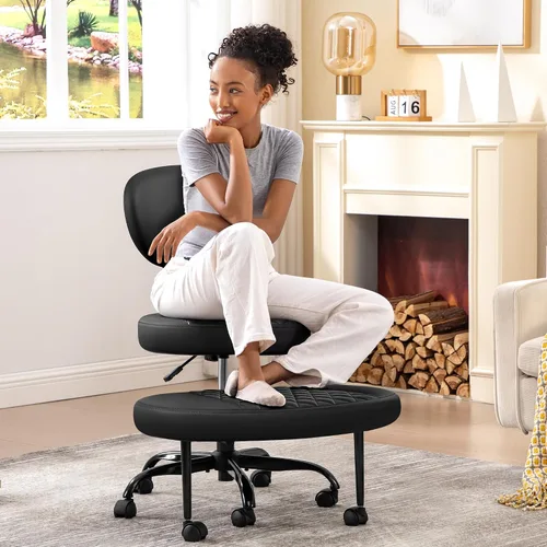 Vista 3 de AtHope - Silla de oficina ergonómica con patas cruzadas con ruedas - Altura ajustable para meditación, escritorio para TDAH y yoga - Diseño ancho