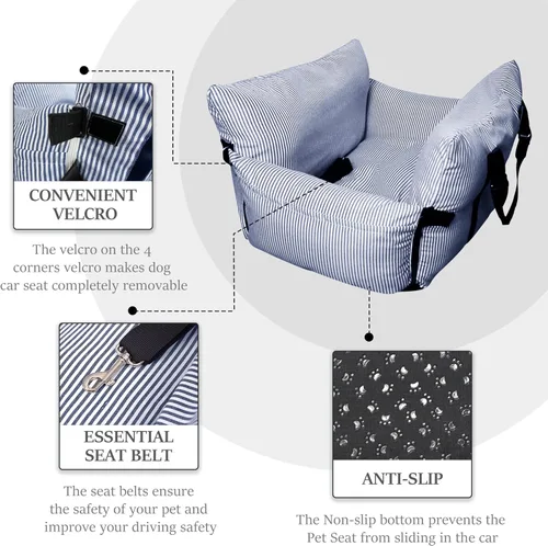Vista 4 de Asiento de coche para perro, asiento de automóvil para perros pequeños, medianos y grandes, asiento elevador para perros seguros y cómodos, cama