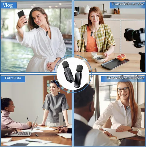 Vista 7 de 2 Pack Profesional de Micrófonos Inalámbricos Lavalier para iPhone iPad Android con Estuche de Carga, Reducción de Ruido, Clip de Plug-Play