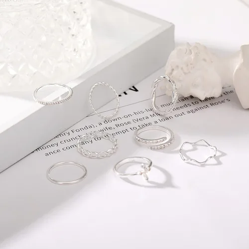 Vista 6 de Honsny Juego de anillos apilables chapados en oro de 14 quilates para mujer, anillos apilables para nudillos, anillos de plata finos y delicados