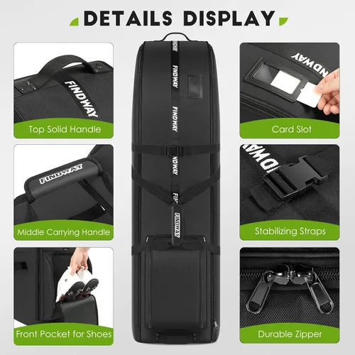 Vista 6 de findway Bolsa de viaje de golf para aerolíneas 900D resistente Oxford Golf Funda de viaje con ruedas, funda de viaje de golf con forro protector