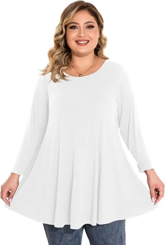 Vista 2 de BELAROI - Camiseta cómoda de manga 34 para mujer, talla grande, ajuste suelto