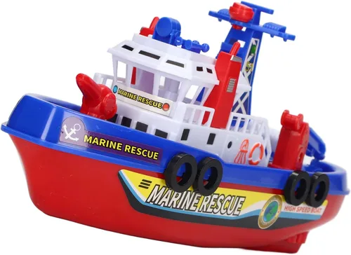 Vista 9 de LBEC Juguete de barco de bomberos, juguete de barco de baño para niños, sin rociadores de agua, detalles realistas para niños para niñas