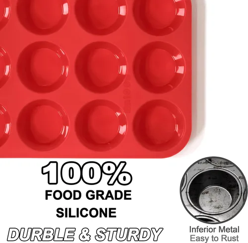 Vista 4 de Anaeat Juego de moldes de silicona para magdalenas, 12 tazas regulares y mini 24 tazas de moldes para hornear cupcakes con flexible y antiadherente