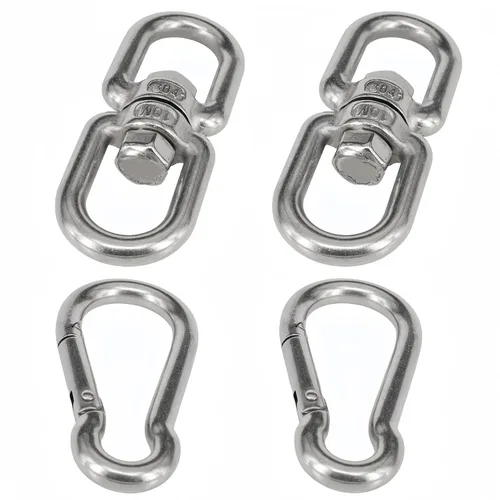 Vista 5 de Grilletes giratorios - Acero inoxidable 304, 4 ganchos giratorios M4 de doble ojo con 2 ganchos a presión para ganchos de plantas, correas de perro