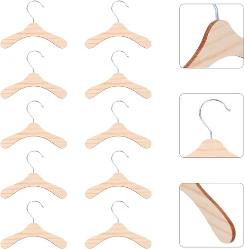 Vista 6 de Perchas de madera para mascotas, 10 unidades, para almacenamiento de ropa de perro, estante de ropa compacto y ligero para perros pequeños, perchas