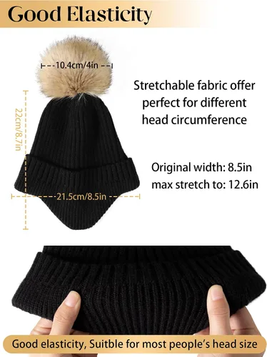 Vista 4 de Gorros de invierno para mujer Gorros de invierno para mujer con pompón de piel sintética, gorro de punto cálido, gorro grueso