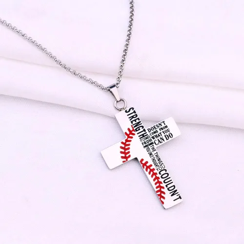 Vista 4 de Collar inspirador de cruz de béisbol cristiana, la fuerza no viene de lo que puedes hacer