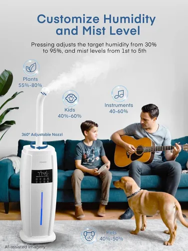 Vista 6 de FOHERE Humidificador de habitación grande de 4.8 galones/18 litros, humidificador silencioso para toda la casa para plantas del hogar, oficina