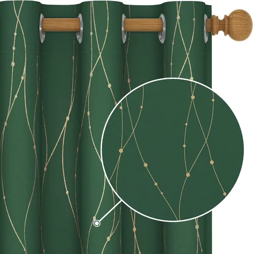Vista 34 de Deconovo - Cortinas opacas con diseño dorado estampado y ojales, negro, de 42 pulgadas de ancho x 45 pulgadas de largo