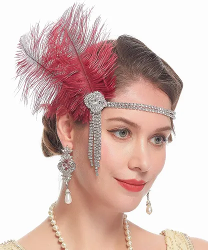 Vista 3 de Cizoe Diadema de plumas de los años 20 con diseño de flapper para novia de gran Gatsby