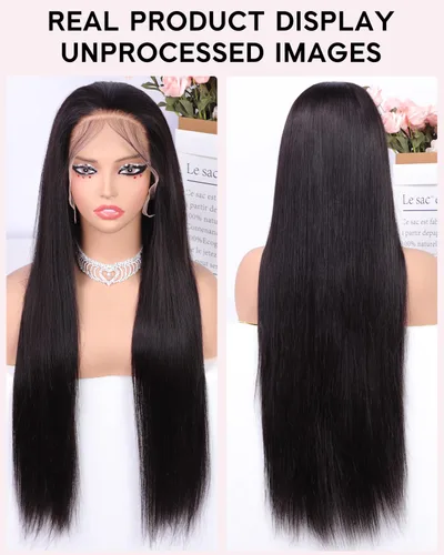 Vista 4 de Subella 12A Pelucas de encaje frontal HD de cabello humano con línea capilar prearrancada con cabello recién nacido, densidad de 180, 13x5, cabello