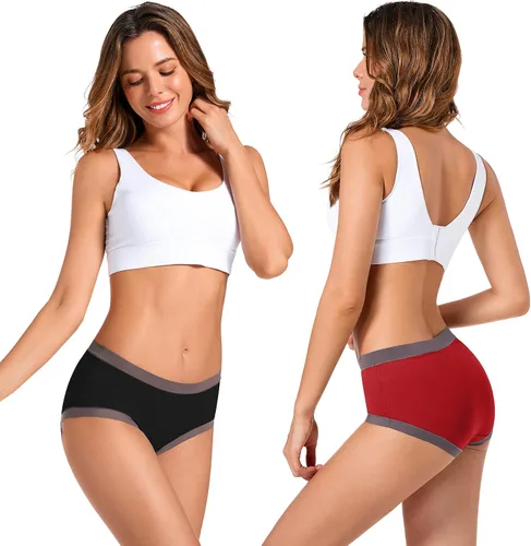 Vista 5 de ANNYISON Ropa interior para mujer, cintura alta, cobertura completa, calzones coloridos de algodón para mujer