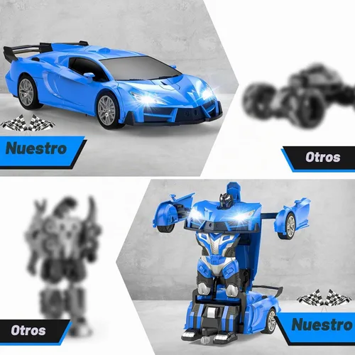 Vista 4 de Qumcou Auto de control remoto de transformación, autos RC para niños de 3 a 5 6 a 8 años, autos de juguete transformables con un botón, 2.4 GHz