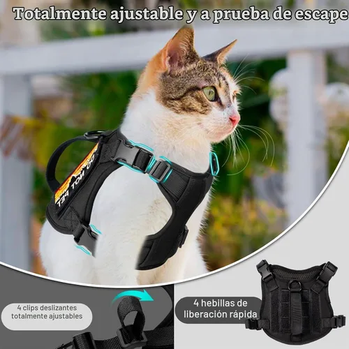 Vista 5 de Arnés táctico para gatos grandes, solo arnés, negro, L