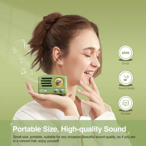 Vista 2 de Muzen Altavoz Bluetooth portátil, pequeño altavoz inalámbrico vintage de metal OTR, radio FM retro con antena AUX, audio estéreo de alta fidelidad