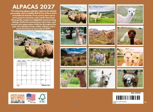 Vista 2 de Calendario mensual de pared de alpaca 2025 Fabricado en Estados Unidos