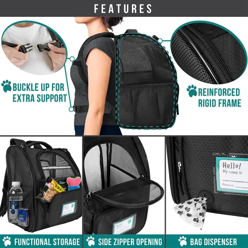 Vista 6 de PetAmi Mochila transportadora para perros y gatos, mochila expandible para viajes y senderismo, mochila de transporte para perros pequeños, medianos