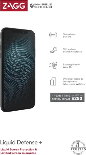Vista 2 de ZAGG InvisibleShield Liquid Defense+ Protector de pantalla con garantía de reparación de pantalla de $250 - Protección endurecida con tecnología