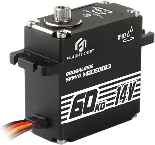 Vista 5 de FLASH HOBBY Servo sin escobillas de 132.3 lbs IP67 Servo impermeable 14V Servo de alto par con engranaje de metal completo para 1/8 1/10 RC Crawler