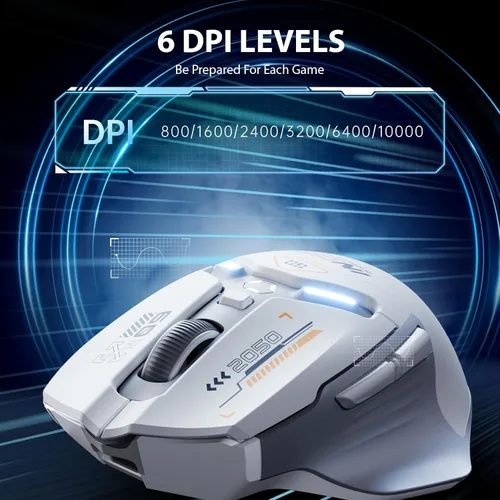 Vista 3 de INPHIC IN9 - Mouse inalámbrico para juegos, True Tri-Mode BluetoothTipo-C con cableconexión inalámbrica 2.4G, 10000 DPl, totalmente programable
