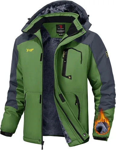 Vista 14 de TBMPOY Chaquetas de esquí para hombre, impermeables, para nieve, forro polar grueso, con capucha, para clima frío, cálido, trabajo en hielo al aire