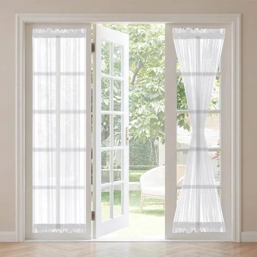Vista 22 de H. Versailtex Lino Natural y Poly semi-láminas Premium suaves y ricos materiales paneles de cortina con abrazadera ajustable para patio Gris
