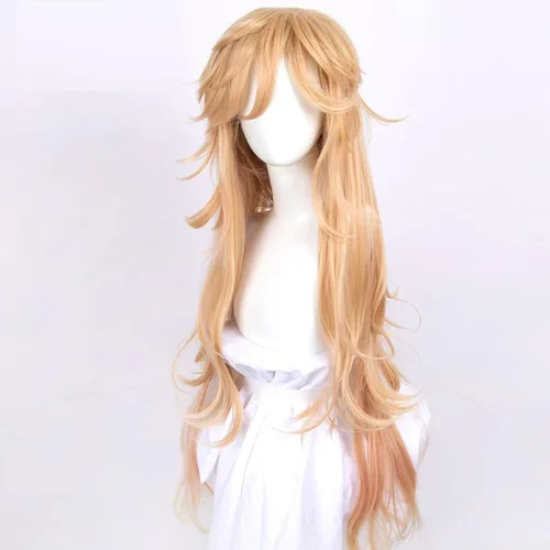 Vista 4 de ydound Peluca de cosplay Douma Cosplay Peluca Demonio Kimetsu no Yaiba Fiesta de Halloween Rubio Pelo Sintético de Fibra Larga para Coser