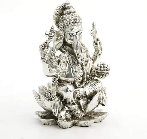 Vista 3 de Veronese Design Estatua hindú de Ganesha de 3 1/8 de alto, estatua de la buena fortuna de Ganesha, decoración del hogar, hecha a mano, galvanizada