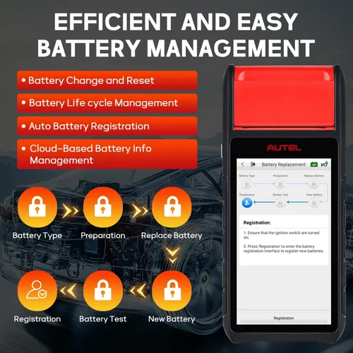 Vista 7 de Autel MaxiBAS BT608 - Probador de batería automotriz (actualización gratuita) y analizador de sistema eléctrico, 6V/12V (100-3000 CCA), conductancia